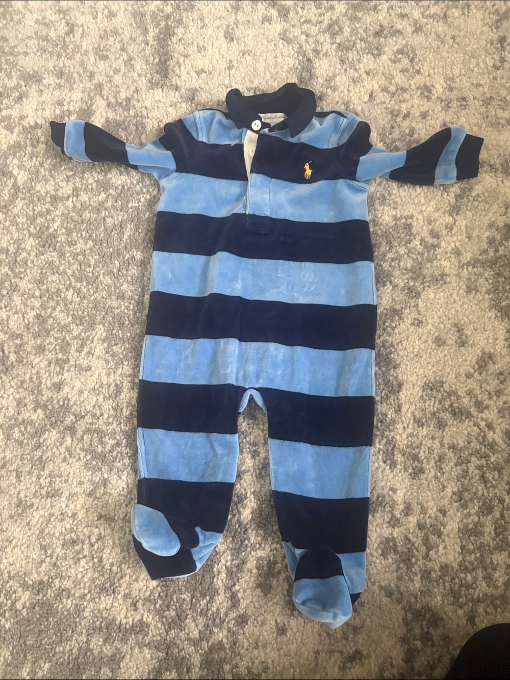 Ralph Lauren Blue and Navy Striped Footed One-Piece